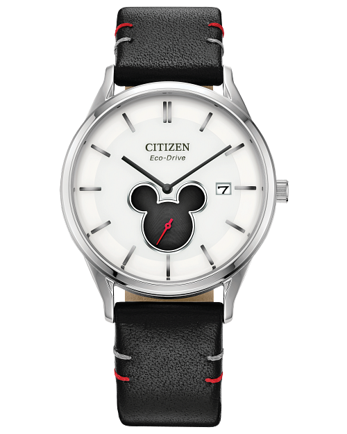 Mickey Shadow Silver-Tone Dial Leather Strap BV1130-03W | CITIZEN